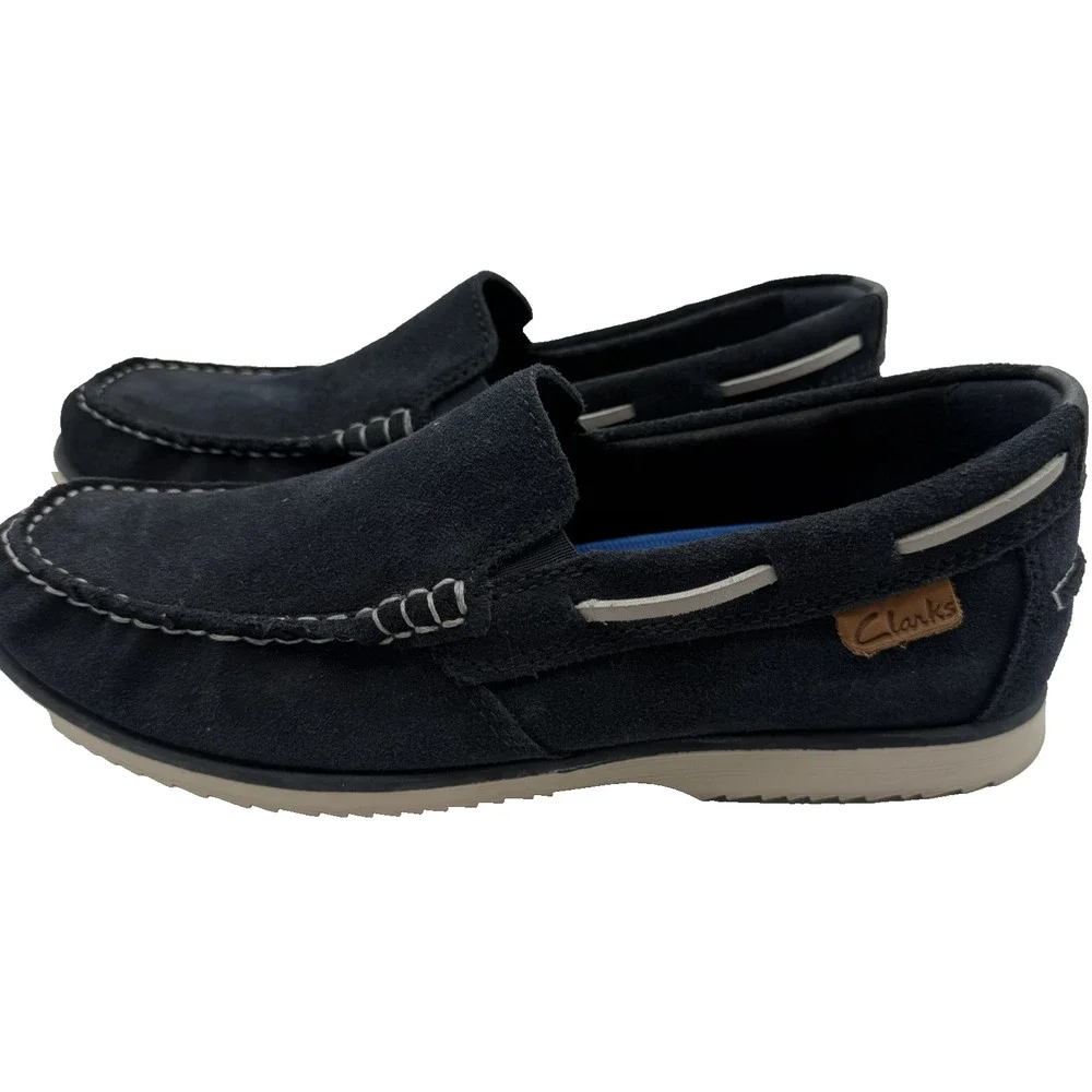 CLARKS Noonan Step Cushioned Men's Sz 9 Loafers Slip-On Suede Navy Shoes Comfort